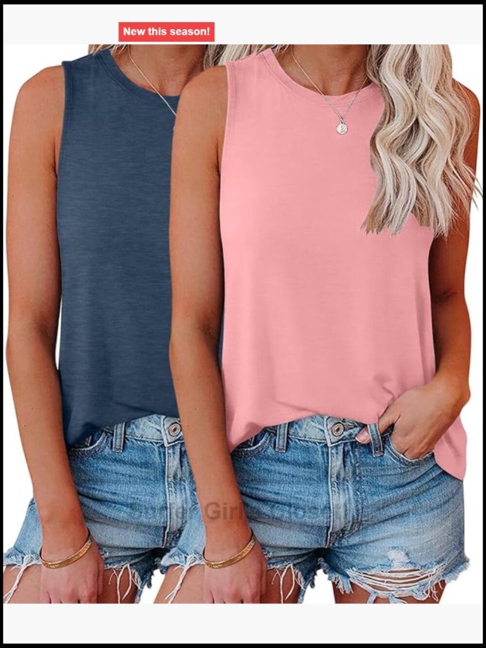 2 Pack Women's Tank Tops Summer Crew Neck Sleeveless Loose Fit Shirts